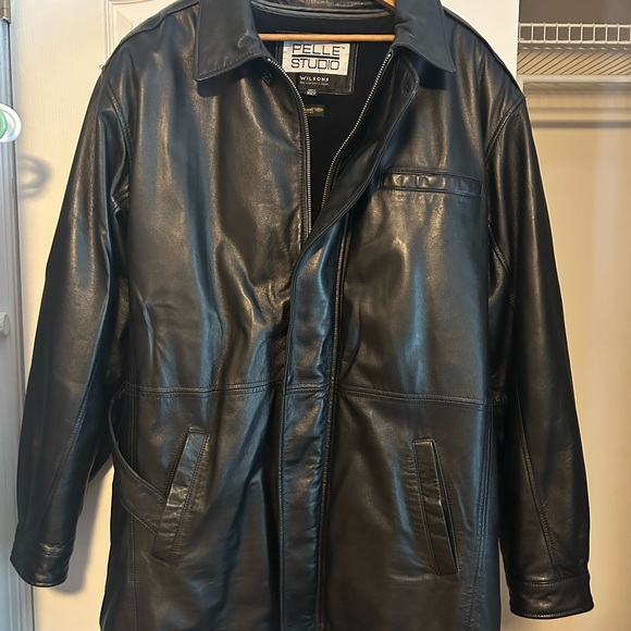 Pelle Studio Black Leather Trench Coat for Men - Picture 1 of 2